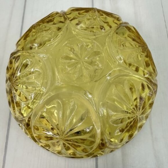 Vintage Amber Pressed Indiana Glass Fruit Bowl 4.25" Starburst Daisy Pattern Set - Picture 4 of 8